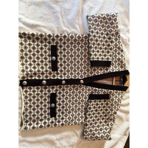 Maje Monasty Graphic Cardigan Sweater Buttons V-neck Pockets Sz 2 Urban Parisian - Picture 7 of 9